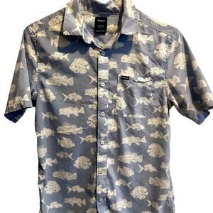 RVCA Light Blue Fish Pattern Casual Shirt